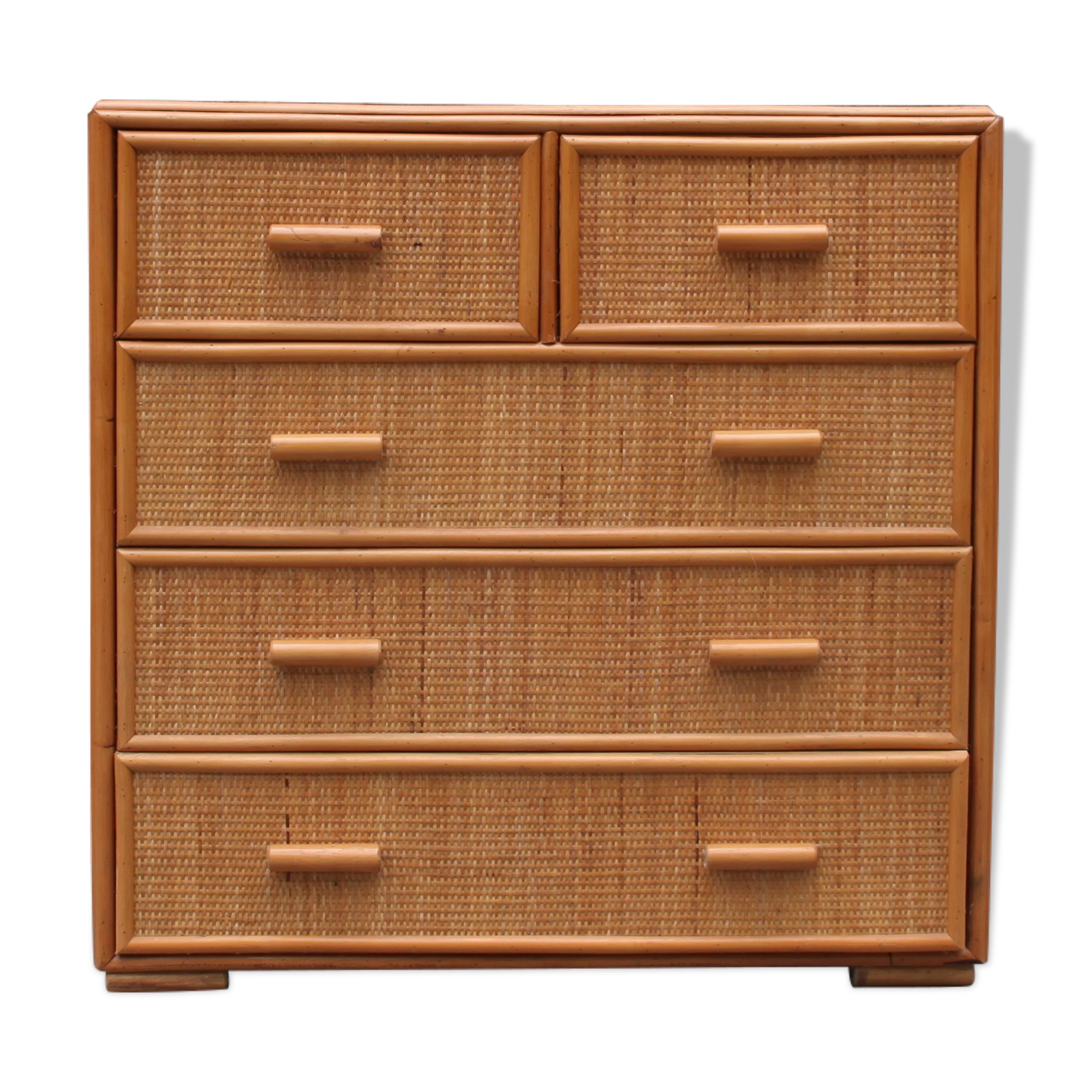 Wooden chest of drawers and rattan