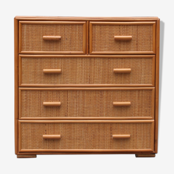 Wooden chest of drawers and rattan