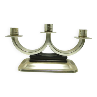Three-armed candelabrum, Art Deco, silver-plated brass, Quist, Germany, 1950s.