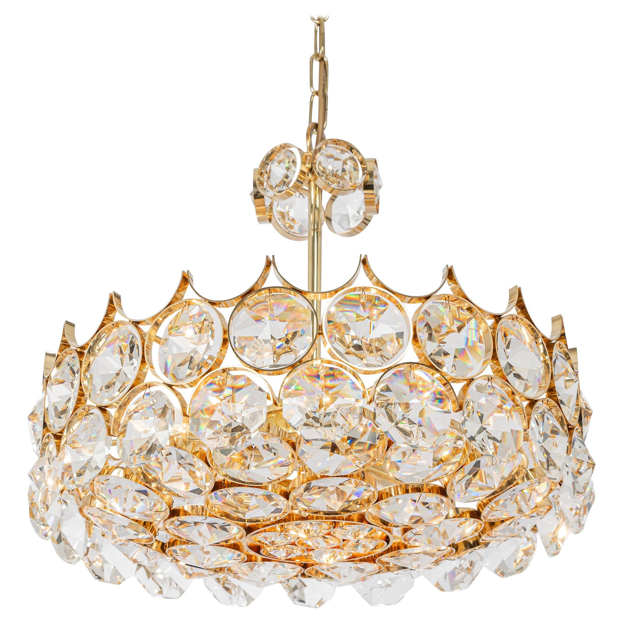 Golden brass chandelier, Sciolari design by Palwa, Germany, 1970s