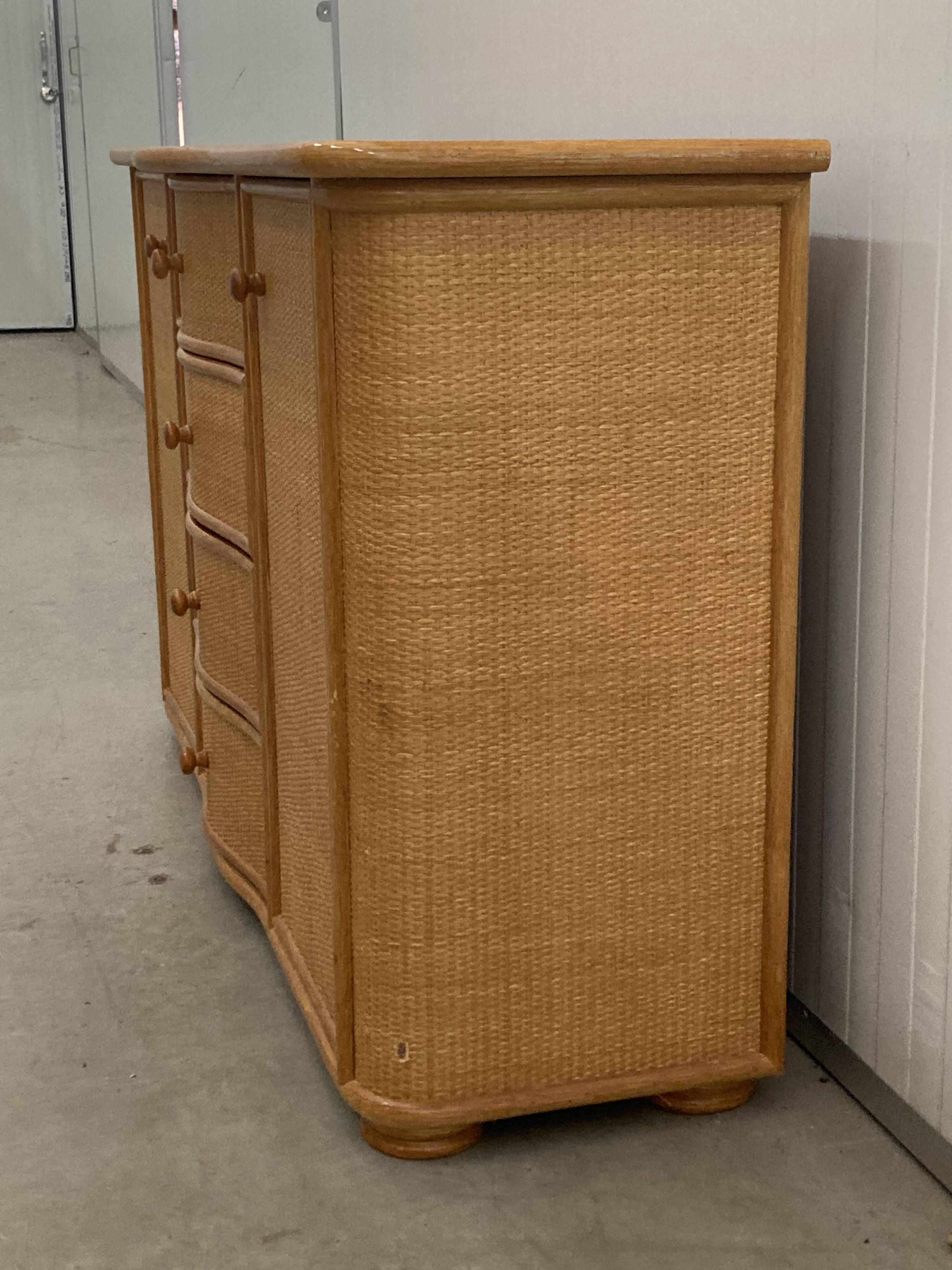 Vintage rattan sideboard with curved drawers, 1970s