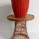 Bohemian Mid-Century Coral Red Wicker Basket, France, circa 1960s