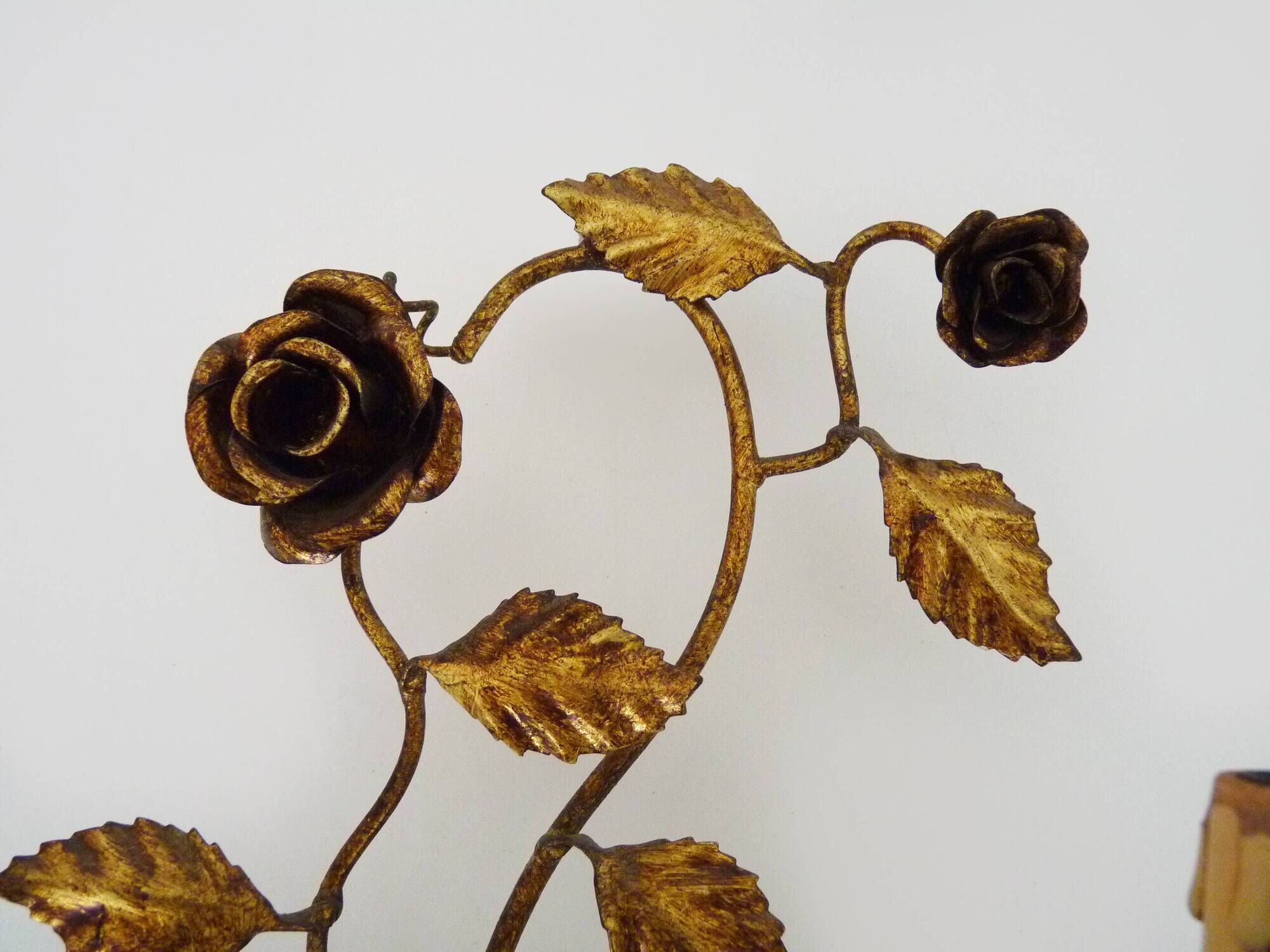 Pair of vintage wall lights with gold metal foliage flowers, 1960s