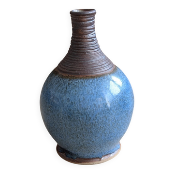 Vase Boule en Grès Contemporain Bleu – Signé Pierre Bernier