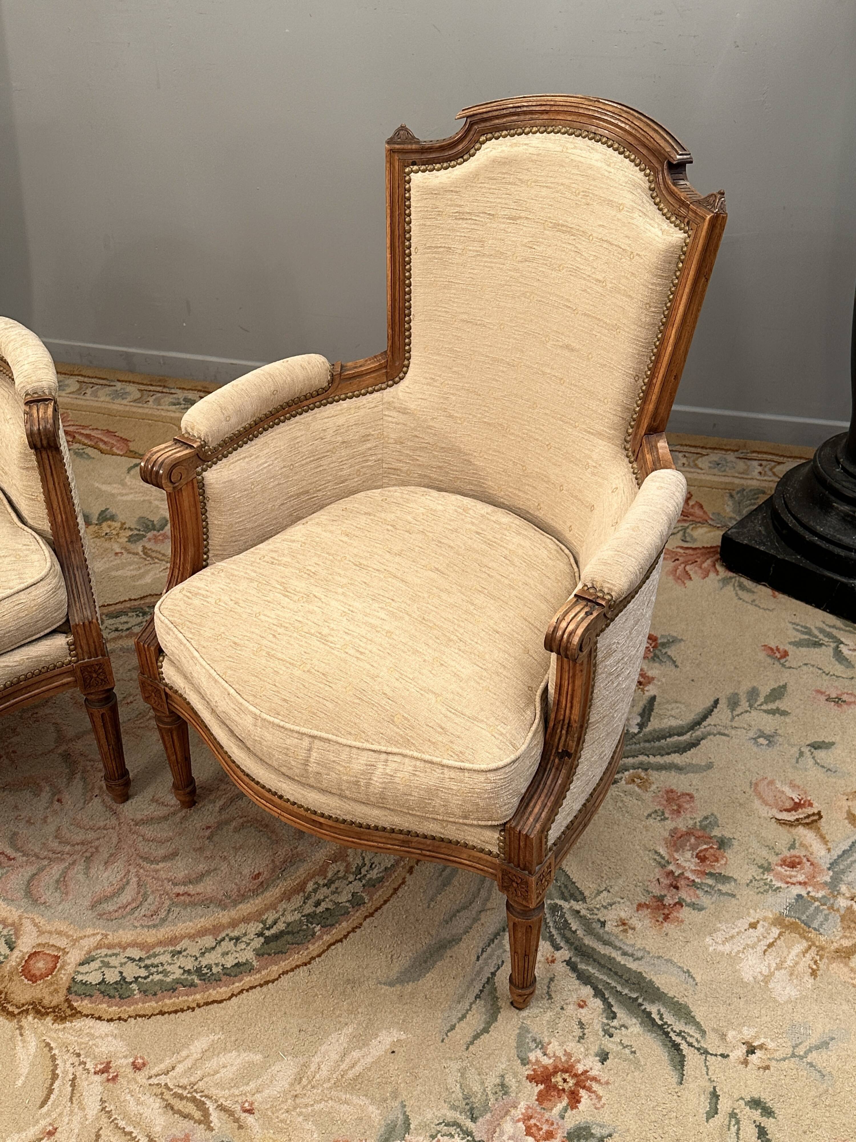 Pair of Louis XVI style walnut shepherdesses circa 1900