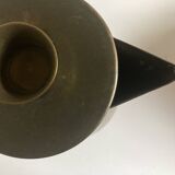 Modernist Italian pitcher design from the 1960s in patinated wood and metal.