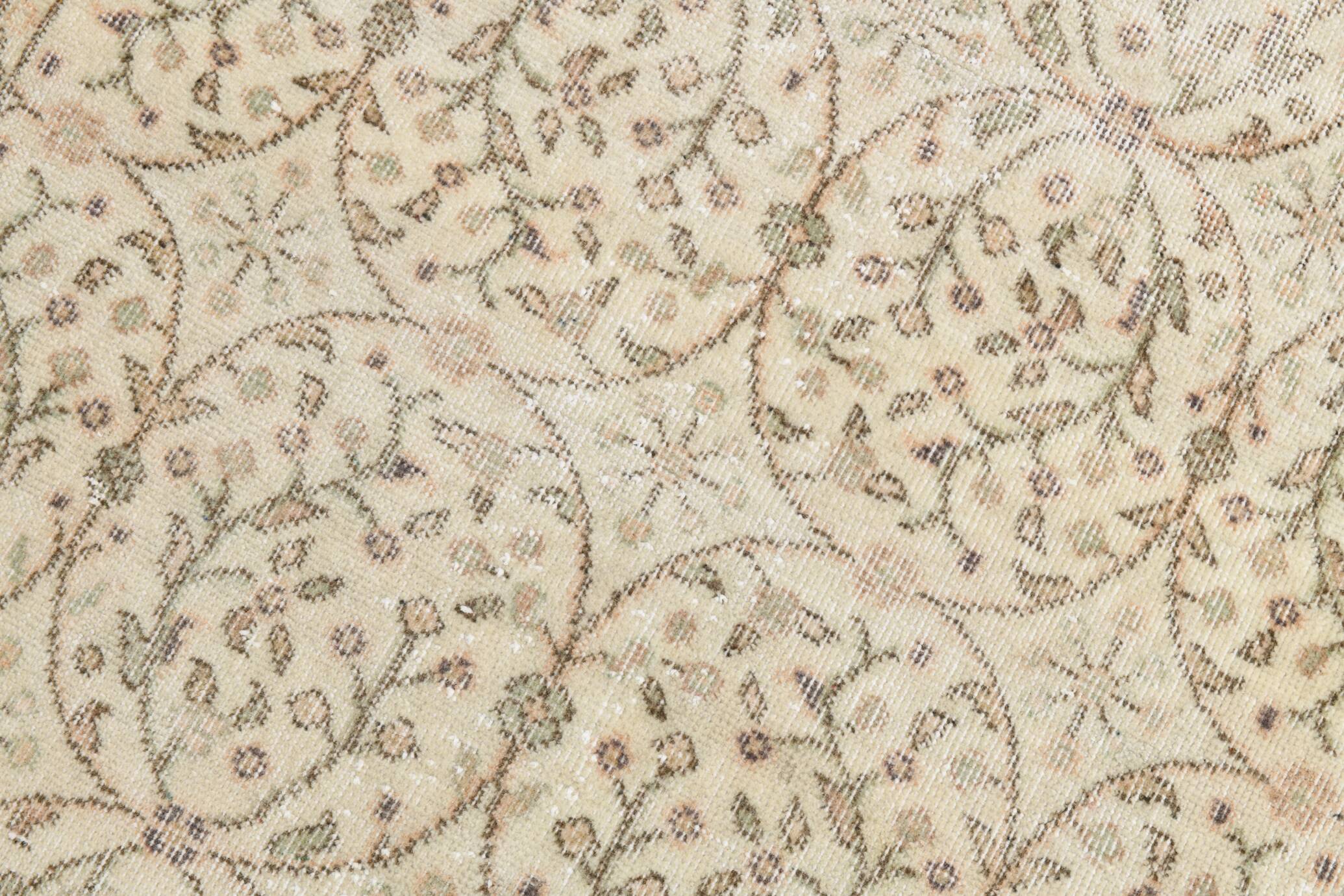 3x7 Brown Cream Floral Handmade Vintage Rug, 105x211Cm