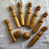 Old set of 7 pins 2 wooden balls