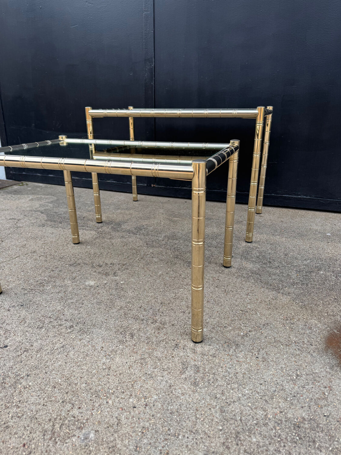 Tables gigognes métal doré bambou miroir années 70