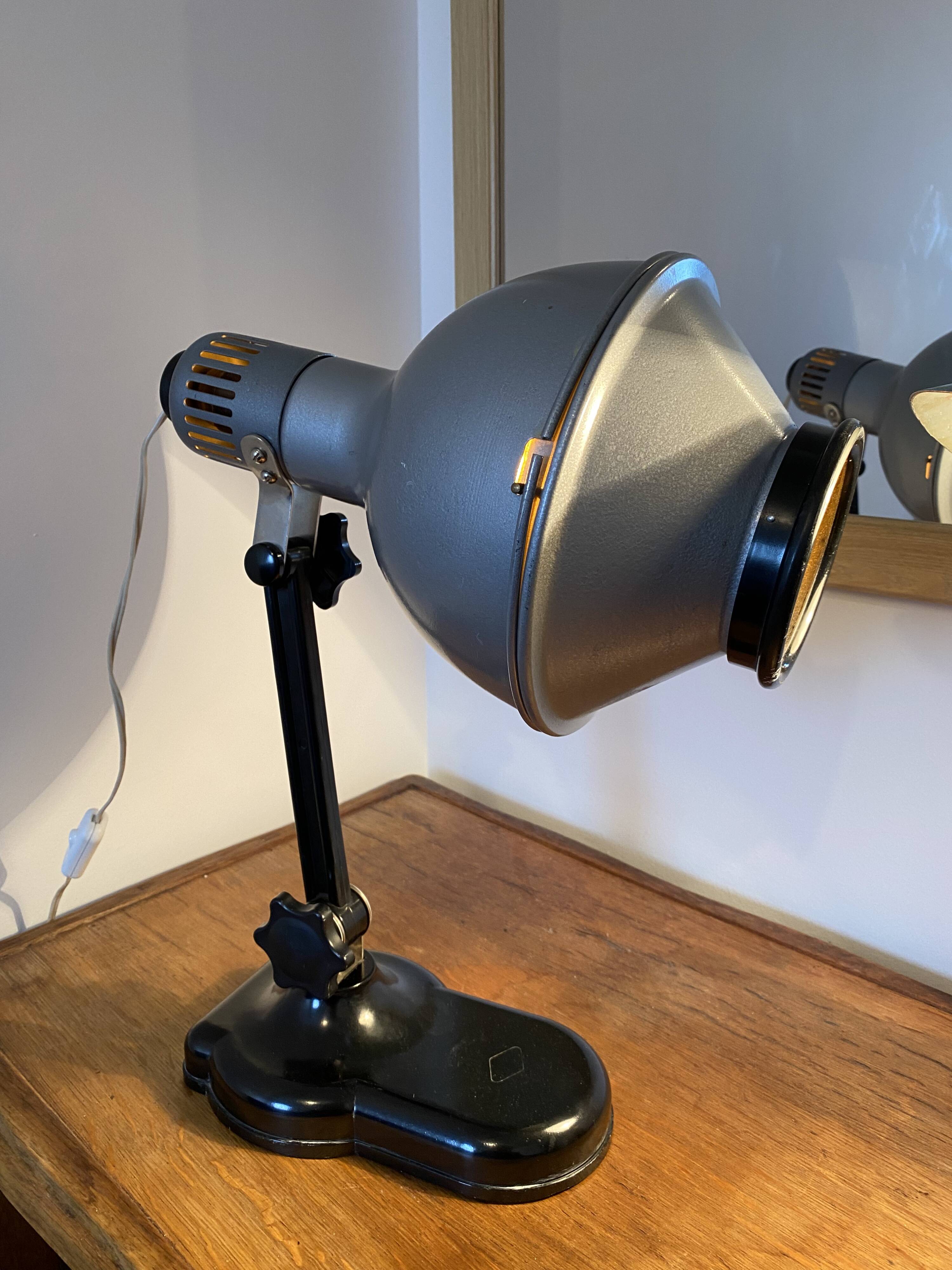 Sollux metal and Bakelite lamp. Industrial