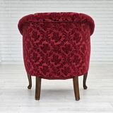 Paire de fauteuils lounge danois, années 1950, tissu rouge en coton/laine.
