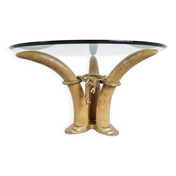 Table basse ou table d'appoint vintage en faux ivoire, années 1970