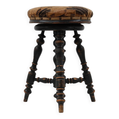 Tabouret de piano réglable Art Déco avec revêtement d'origine, France années 1920