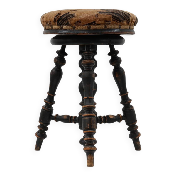 Tabouret de piano réglable Art Déco avec revêtement d'origine, France années 1920