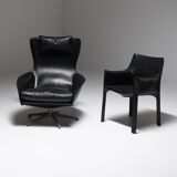 Fauteuil Cab 423 en cuir noir par Mario Bellini pour Cassina