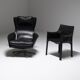 Black leather Cab 423 by Mario Bellini for Cassina