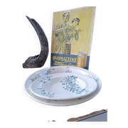 Old set of 2 terre de fer longwy dishes – bird and flower decoration