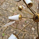 Suspension sputnik, 8 lights, brass, tulips opaque glass, vintage, 50s
