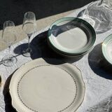 Set of 8 antique turquoise deep plates with a gold rim D22.5