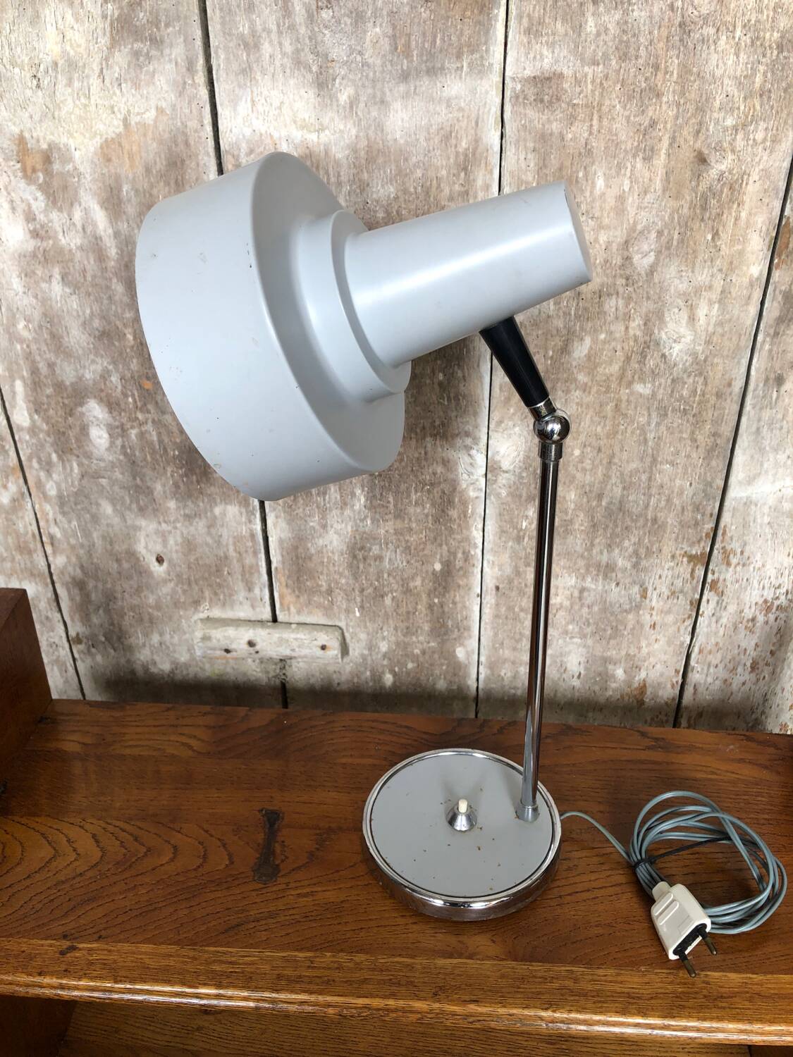 Old Articulated Lamp 70's Gray Metal & Chrome Vintage