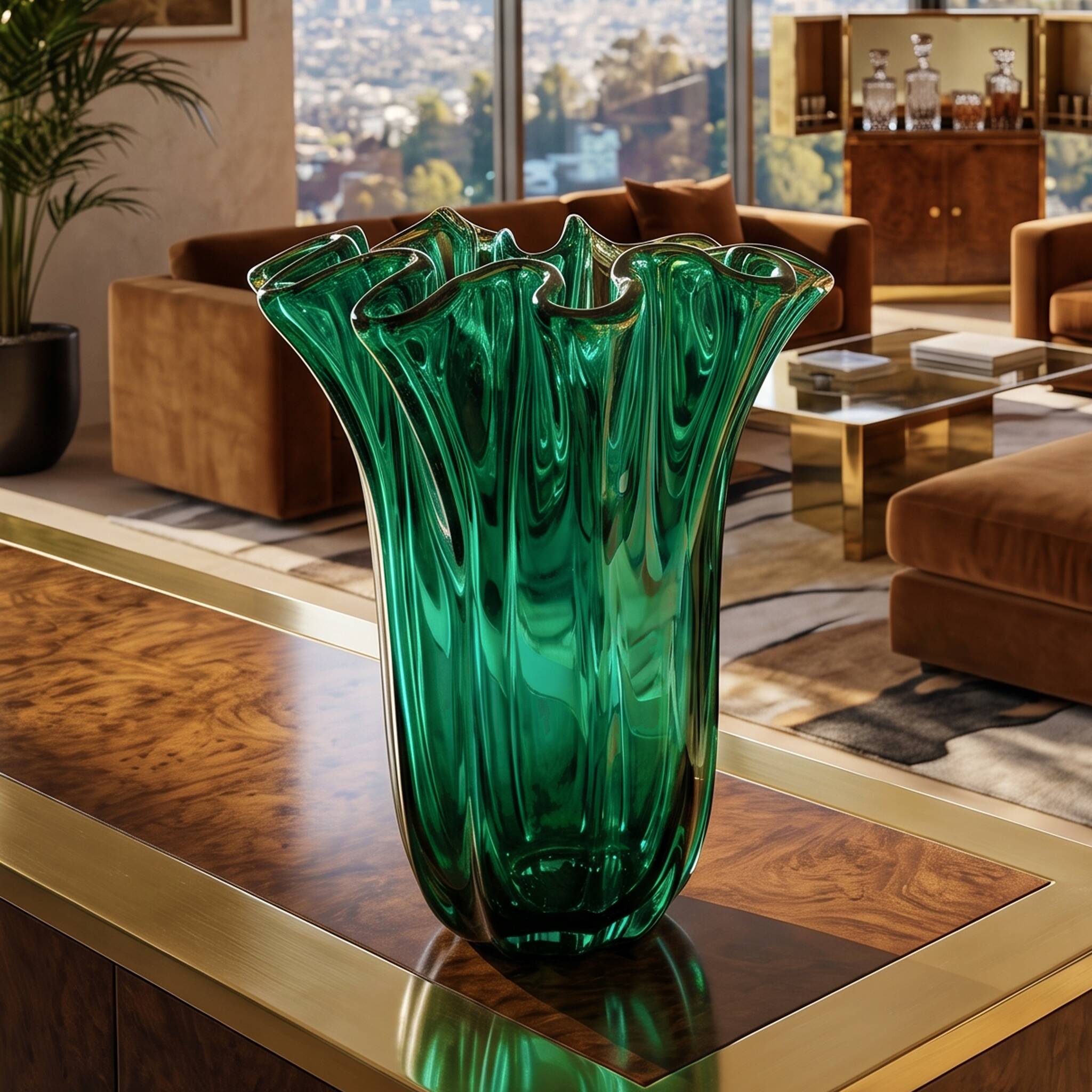 1970s Astonishing Emerald Green "Fazzoletto" Vase by Michielotto in Murano Glass. Made in Italy