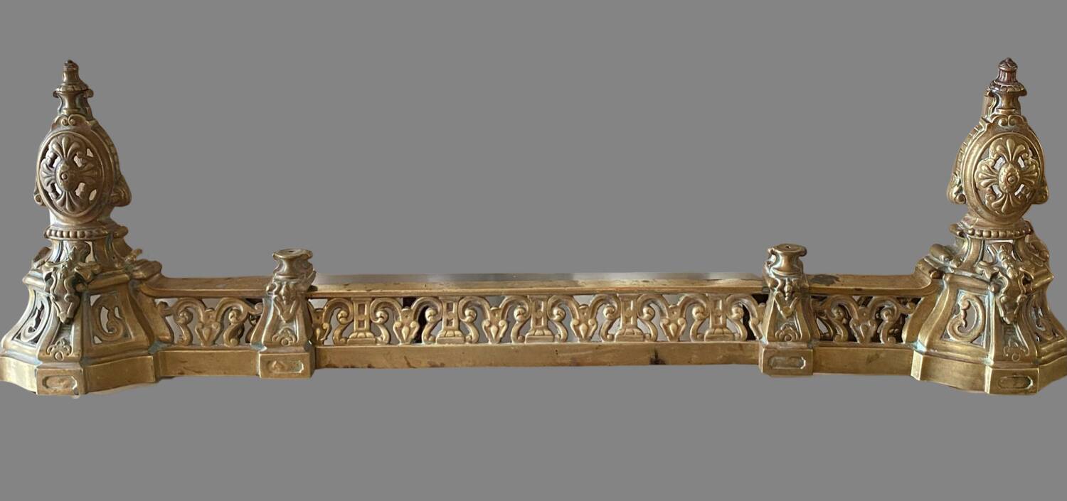 3 gilded bronze fireplace accessories 2 andirons and 1 fire bar
