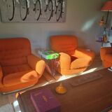 Set of seventies orange sofa and armchairs