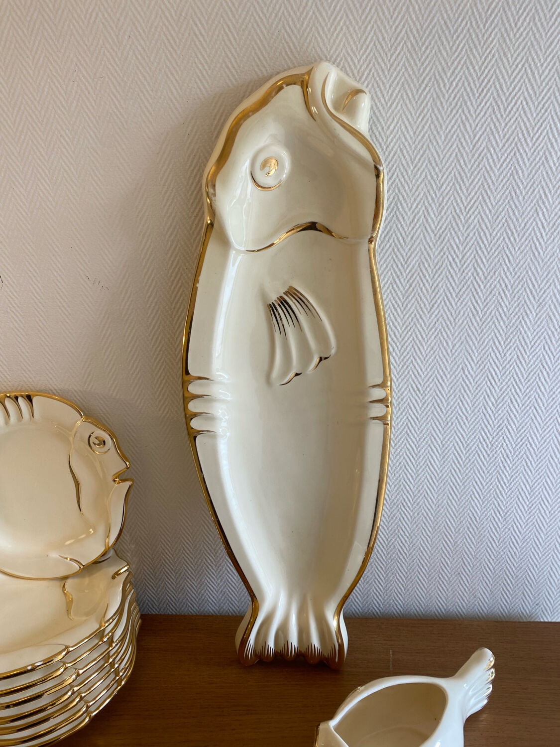 Antique Madgalithe fish set made in France
