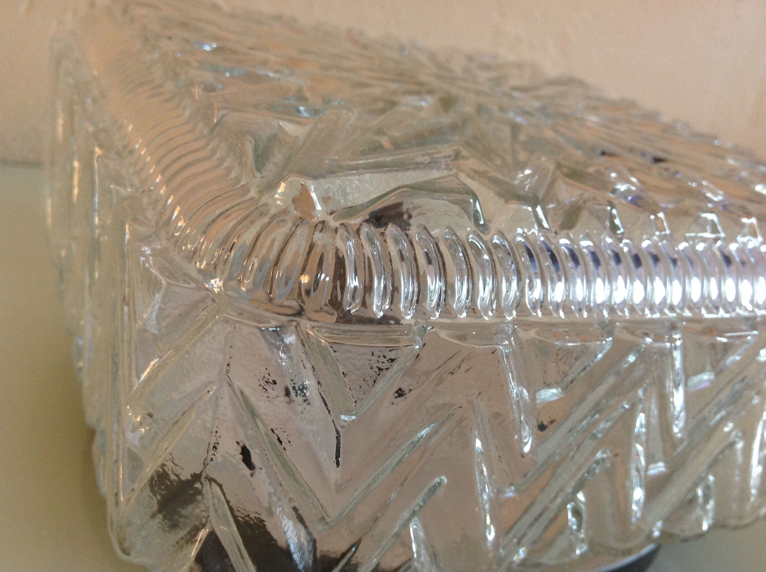 Square ceiling lamp in structured glass vintage 60s-70s