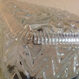 Square ceiling lamp in structured glass vintage 60s-70s