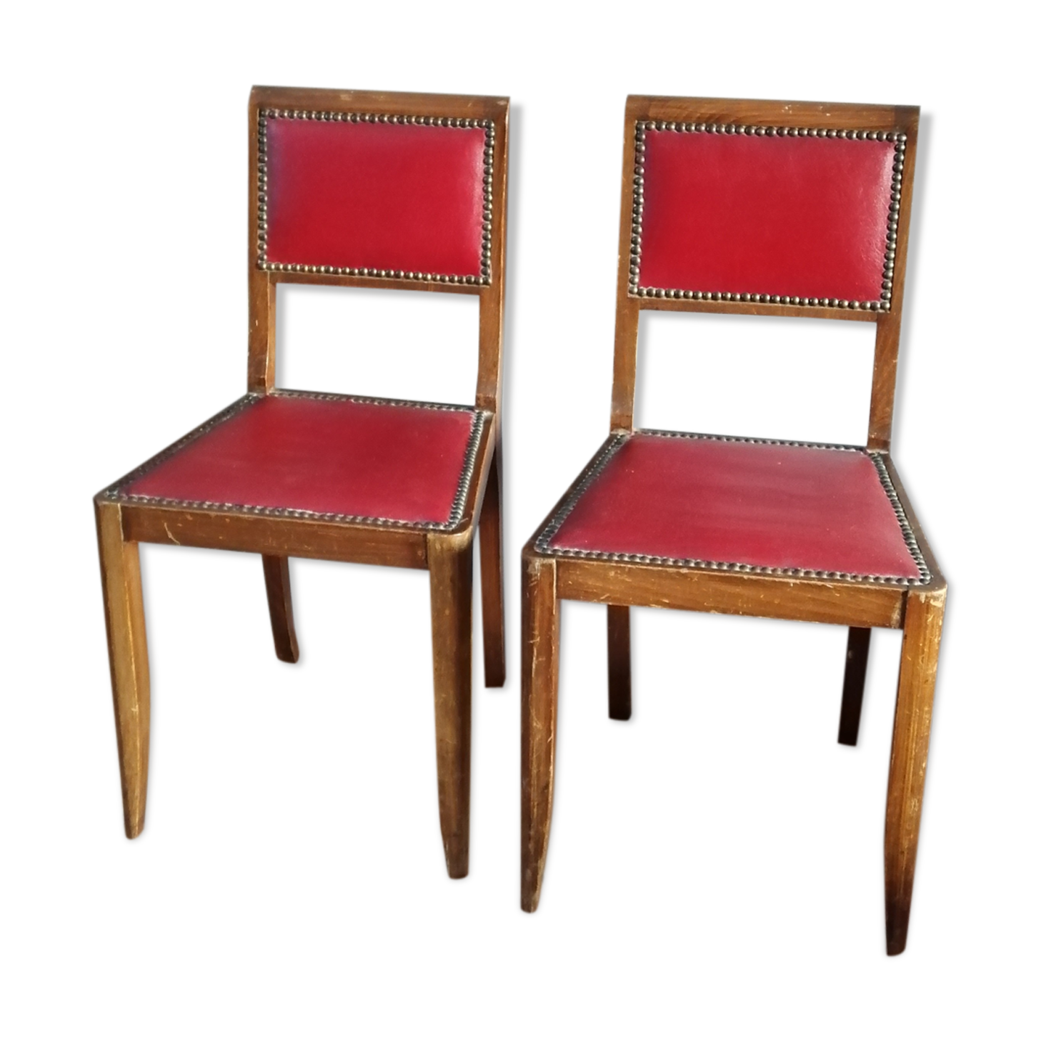Pair of Art Deco chairs in red skai