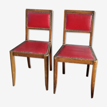 Paire chaises art déco en skai rouge