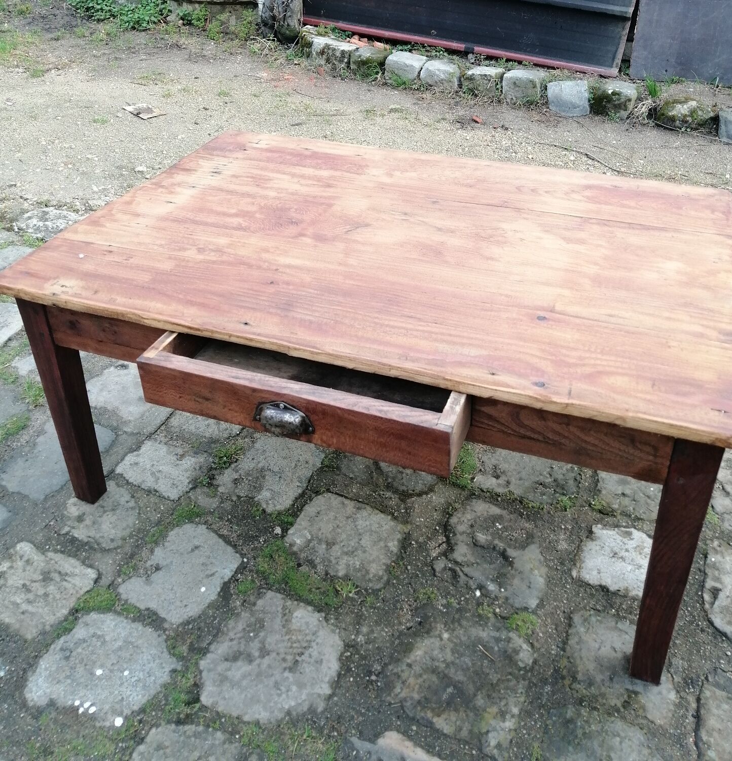 Wooden farmhouse table