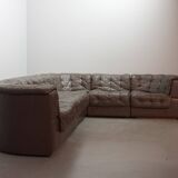 De Sede DS11 Patched Brown Leather Modular Sofa 6 Elements. Germany, 1970s