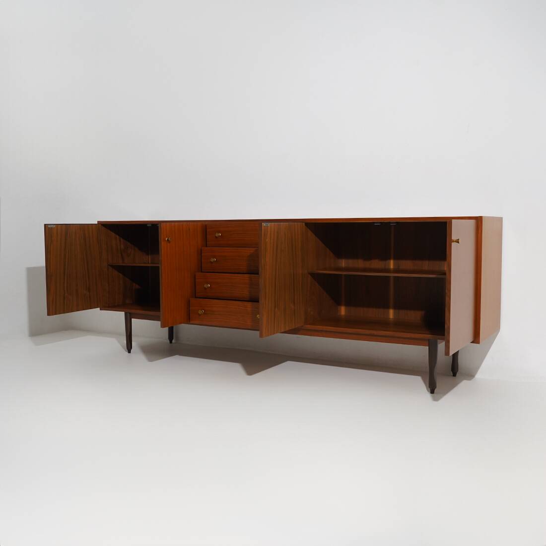 Wooden sideboard with brass knobs, 1960s