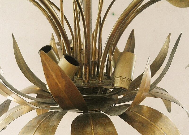 Chandelier, 10 light lights, water lily, brass