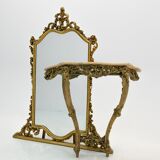 Antique golden mirror with console