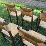 Set of 6 wooden and straw chairs