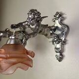 Pair of wall sconces, cherubs, angels, silvered