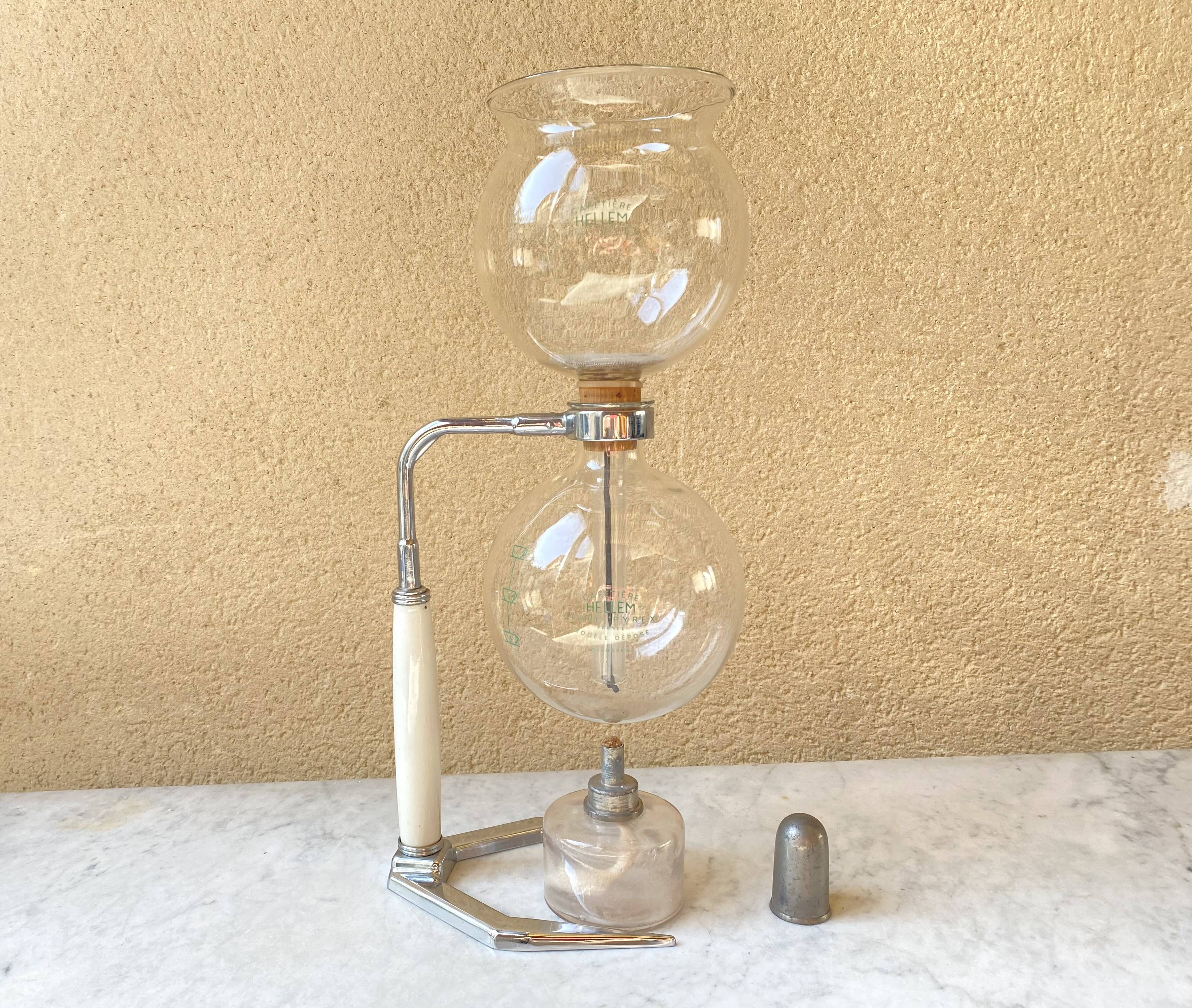 Hellem France vacuum coffee maker 8 cups vintage Pyrex glass 70s