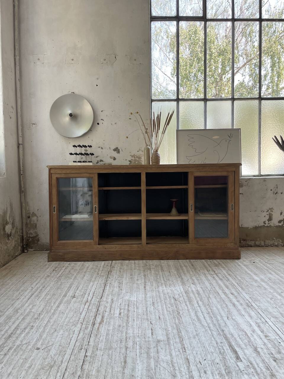 Oak sideboard with glass doors