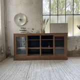 Enfilade meuble de métier chêne portes vitrées