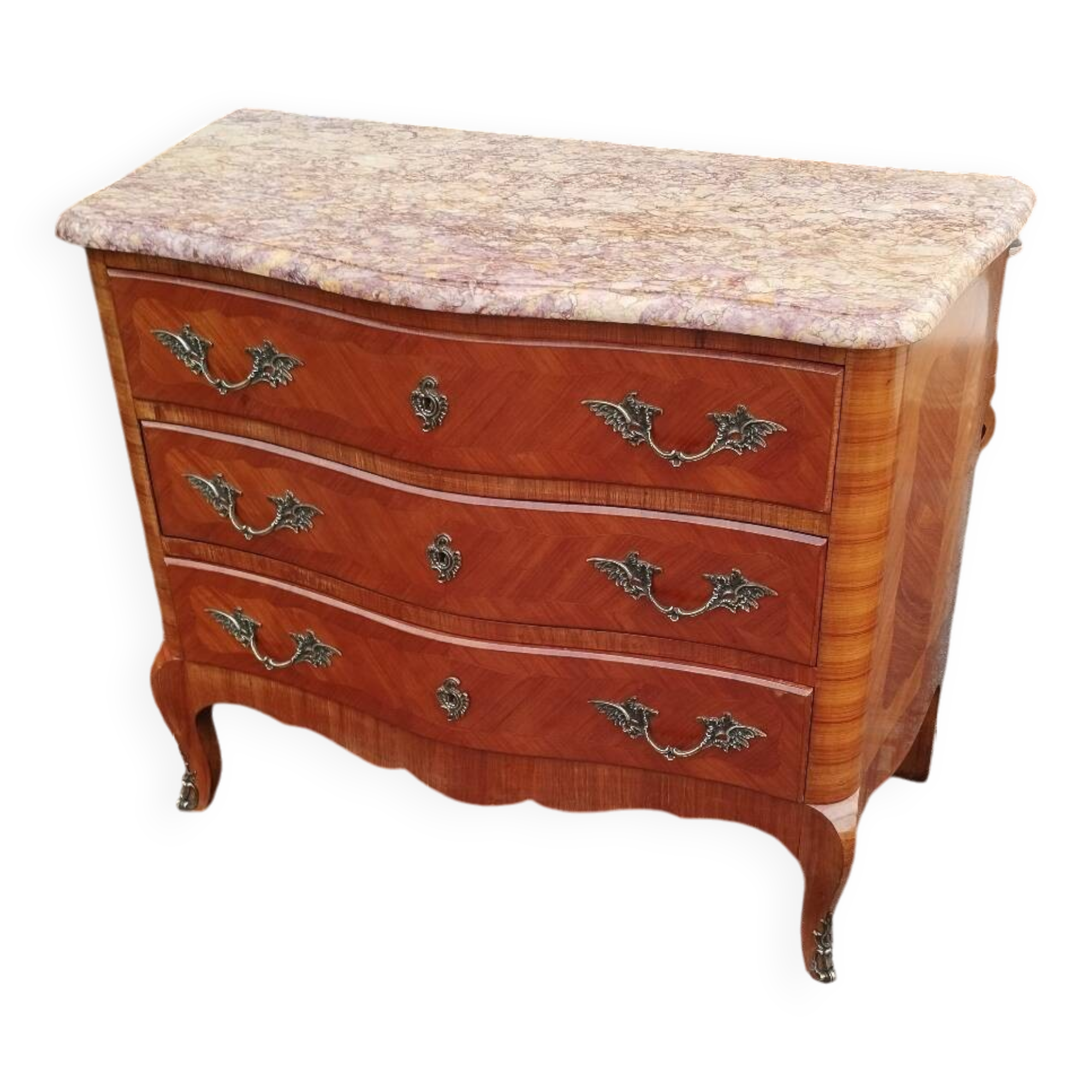 Commode ancienne en bois et marbre style Louis XV