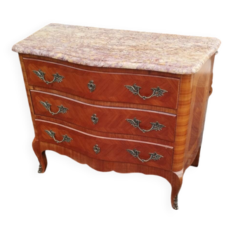 Commode ancienne en bois et marbre style Louis XV