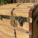 Exceptional curved leather/brass box with beautiful restored clasps.