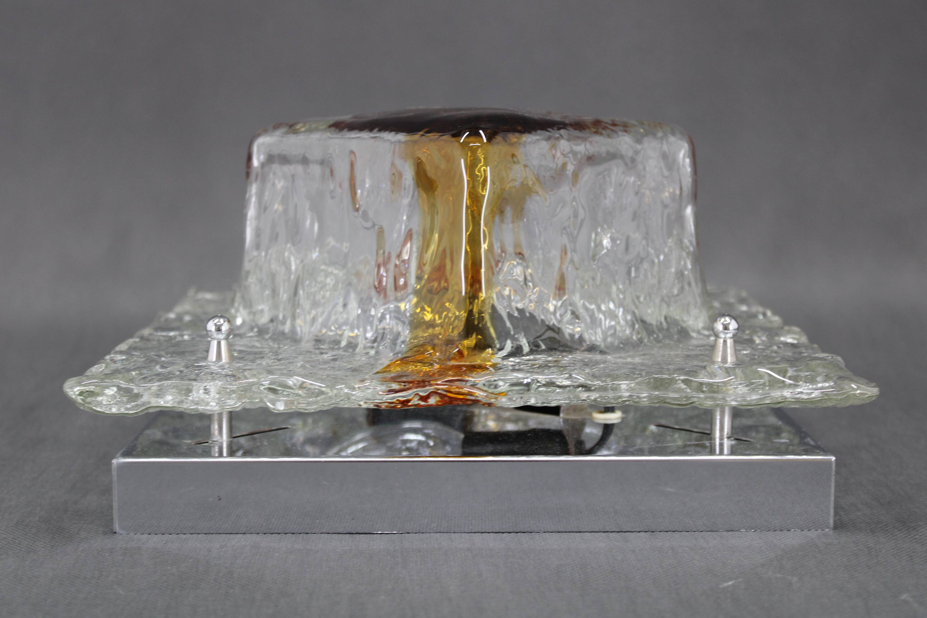 1970s Flush-Mount Light with Murano Glass , Italy