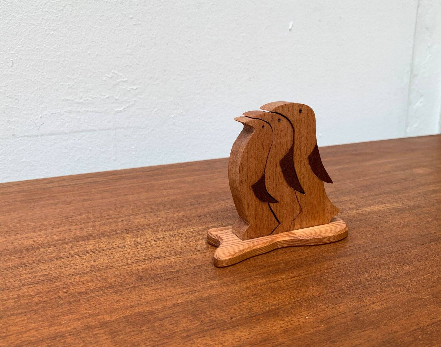 Sculpture vintage en bois de pingouin, ensemble de 3