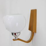 1960s Pair of Wooden Wall Lamps with Glass Shades by Drevo Humpolec, Czechoslovakia