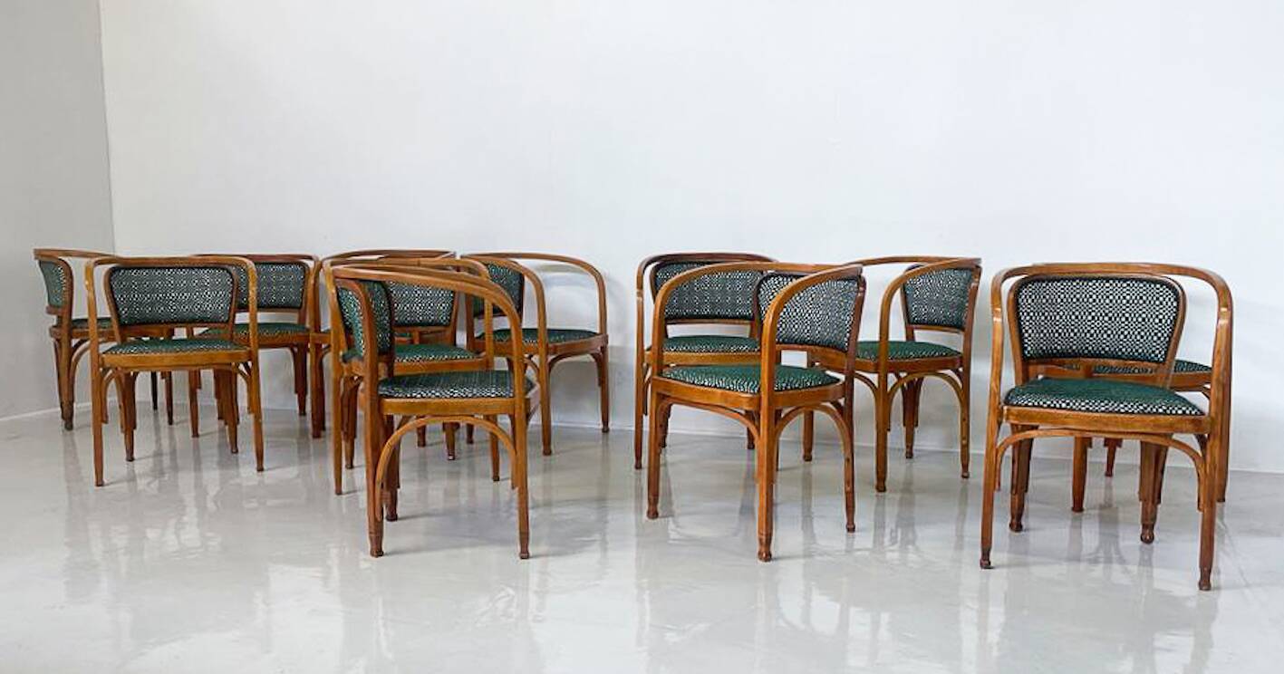 Armchair No. 715 Gustav Siegel for Kohn, Fabric and Wood, Austria, 1900s - New Upholstery