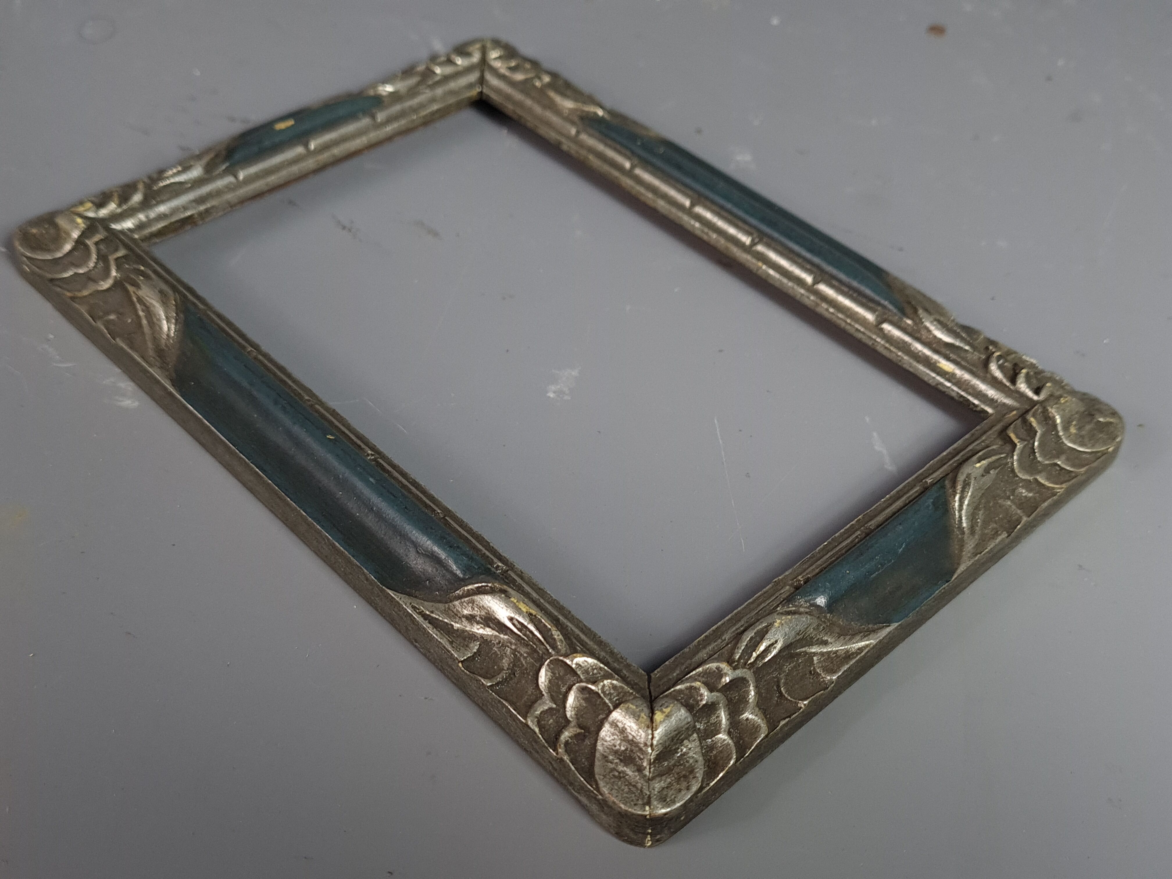 Old Art Deco frame carved wood silver 16.6x11.6 cm, hardwood 14.3x9.4 cm SB